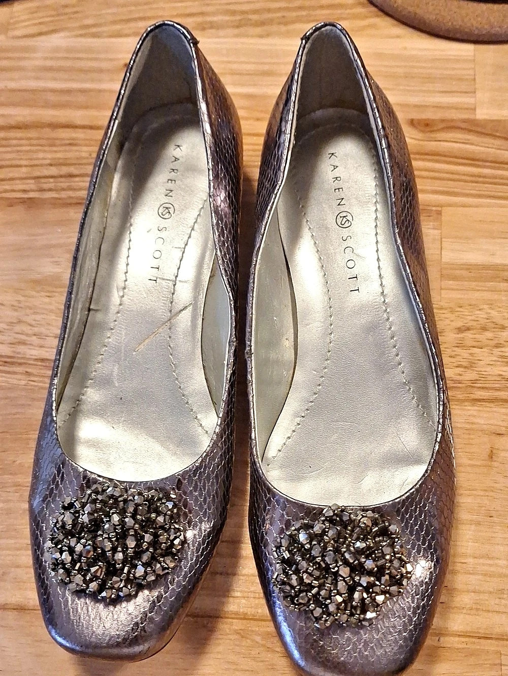 Karen Scott Embellished Toe Heels in Gray